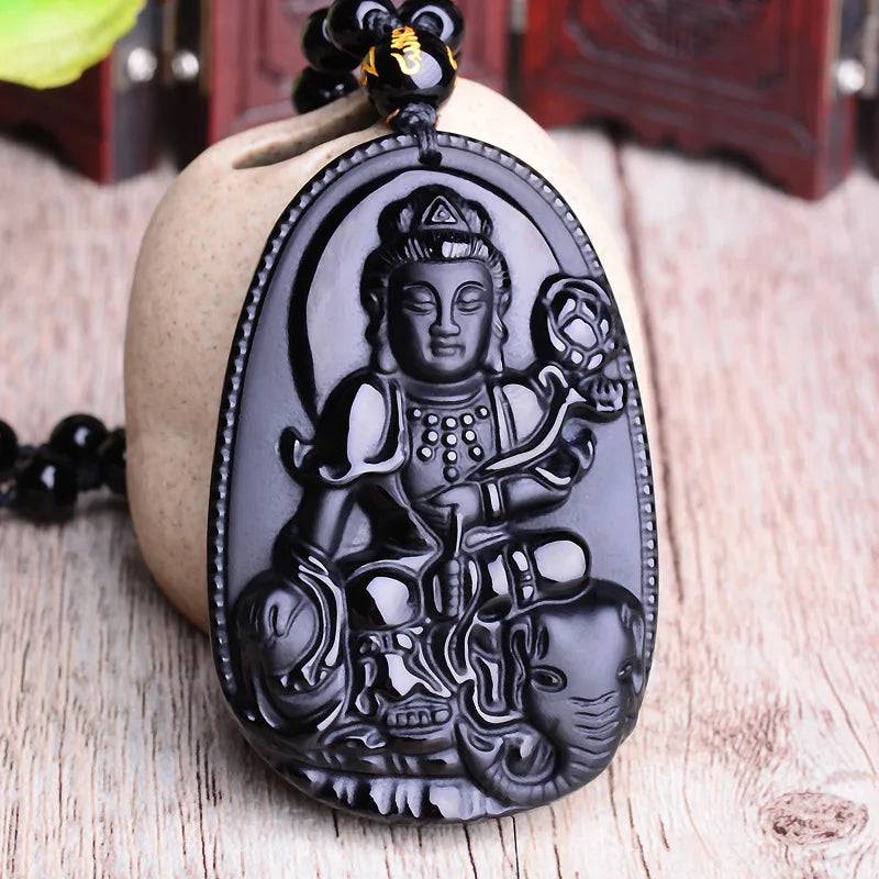 Amitabha Buddha Obsidian Necklace - Shield Against Negativity, Inner Peace