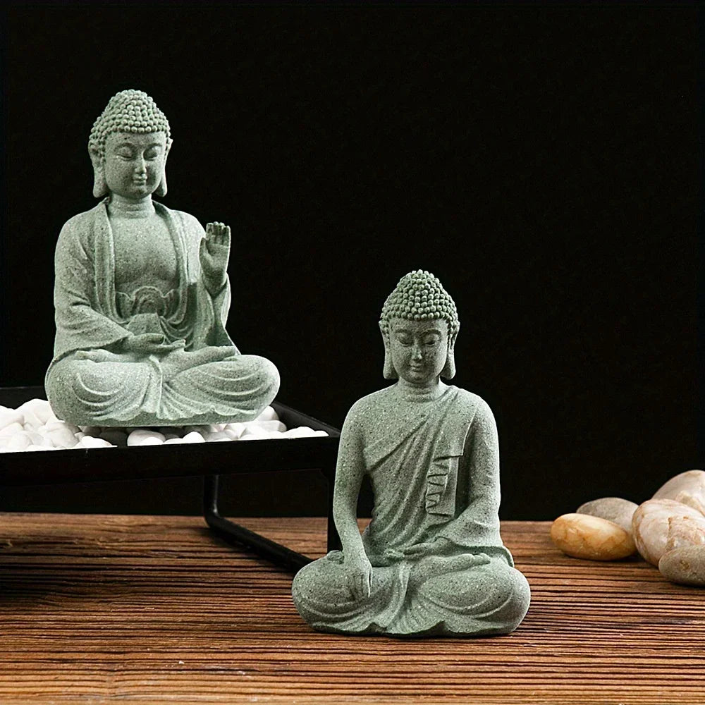 Buddha Statue Fish Tank Decoration Mini Buddhism Figurine Desk Topper Tablescape Decor Home Zen Statue Green Sandstone Thailand