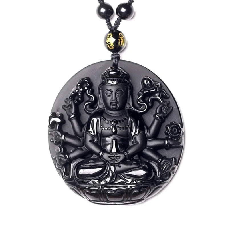 Hand-Carved Obsidian Money Buddha Necklace - Attract Prosperity and Fortune