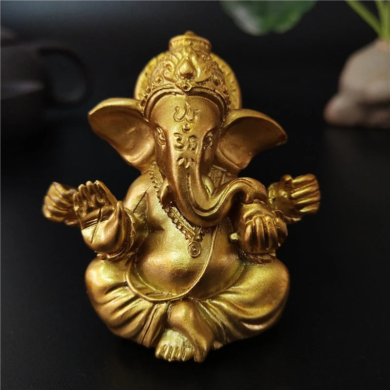 Gold Lord Ganesha Buddha Statue Elephant God Sculptures Ganesh Figurines Man-made Stone Home Garden Buddha Decoration Statues