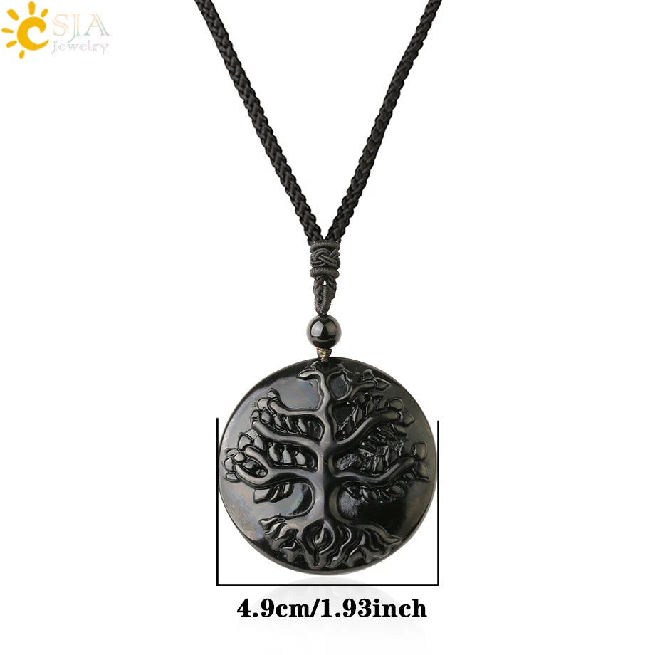 Obsidian Natural Stone Necklace - Wolf Buddha Sculpture for Strength