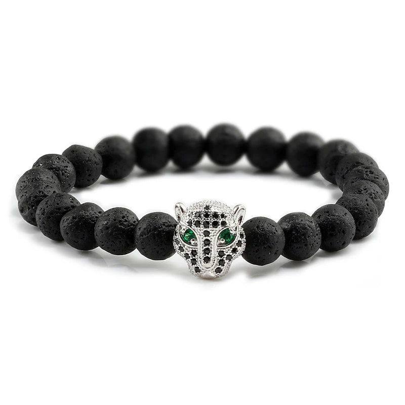 12 Style Bracelet Men Black Lava Healing Balance Beads Reiki Buddha Prayer Natural Stone Yoga Bracelet For Women Leopard Head