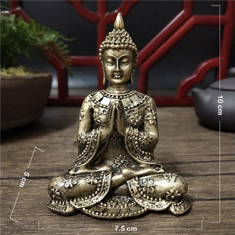 Golden Thailand Buddha Statue Home Garden Decoration Meditation Buddha Sculpture Hindu Fengshui Figurines Ornaments Crafts