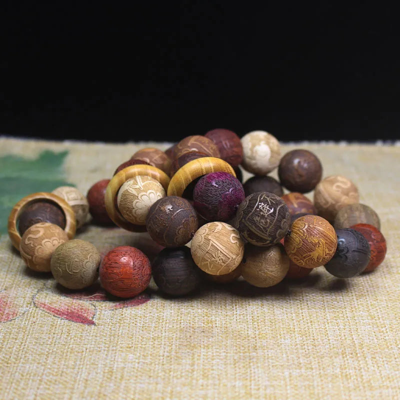 Wholesale Vietnam  Wooden Bracelets Tiger Pattern Buddha Round Beads Hand String Jewelry Men Christmas Gift