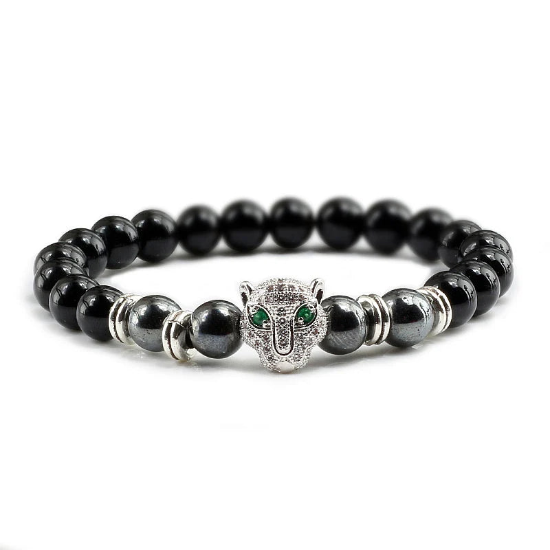 12 Style Bracelet Men Black Lava Healing Balance Beads Reiki Buddha Prayer Natural Stone Yoga Bracelet For Women Leopard Head