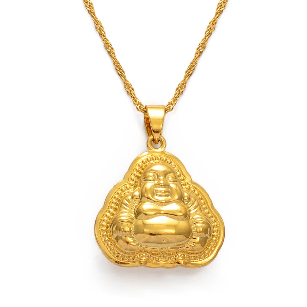 Chinese-Style Gold-Plated Guan Yin Necklace - A Symbol of Compassion & Protection