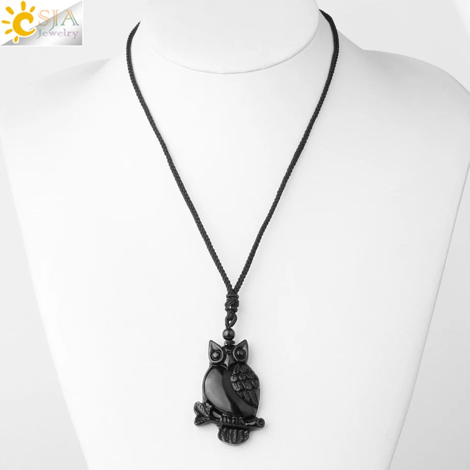 Obsidian Natural Stone Necklace - Wolf Buddha Sculpture for Strength