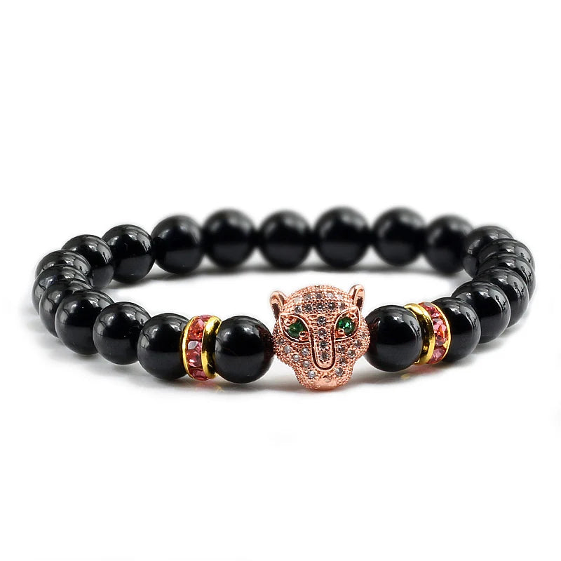 12 Style Bracelet Men Black Lava Healing Balance Beads Reiki Buddha Prayer Natural Stone Yoga Bracelet For Women Leopard Head