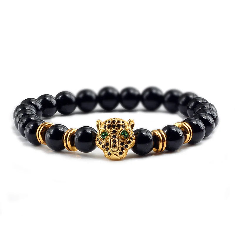 12 Style Bracelet Men Black Lava Healing Balance Beads Reiki Buddha Prayer Natural Stone Yoga Bracelet For Women Leopard Head