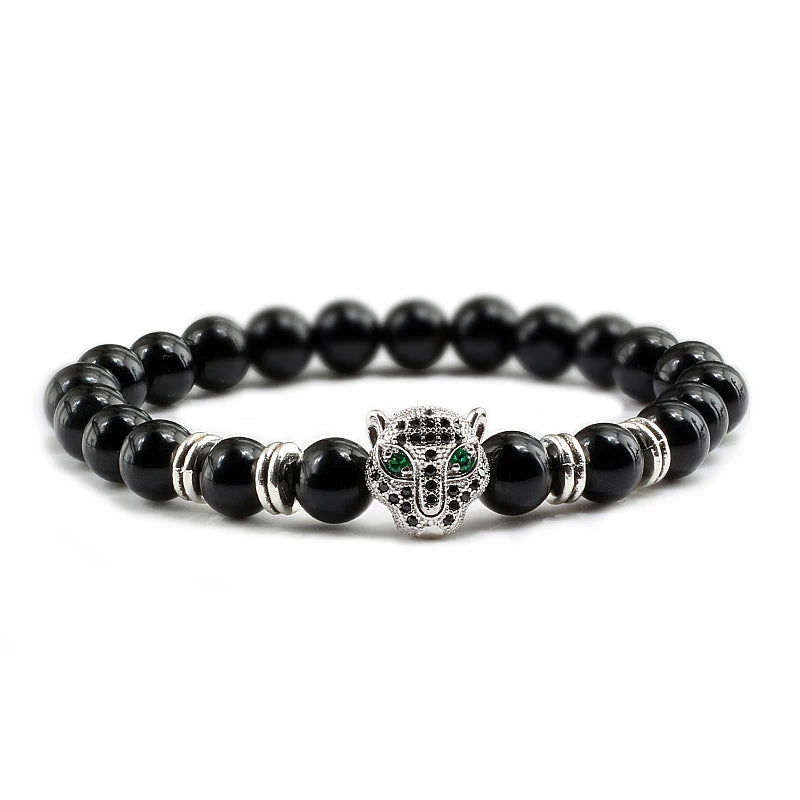 12 Style Bracelet Men Black Lava Healing Balance Beads Reiki Buddha Prayer Natural Stone Yoga Bracelet For Women Leopard Head