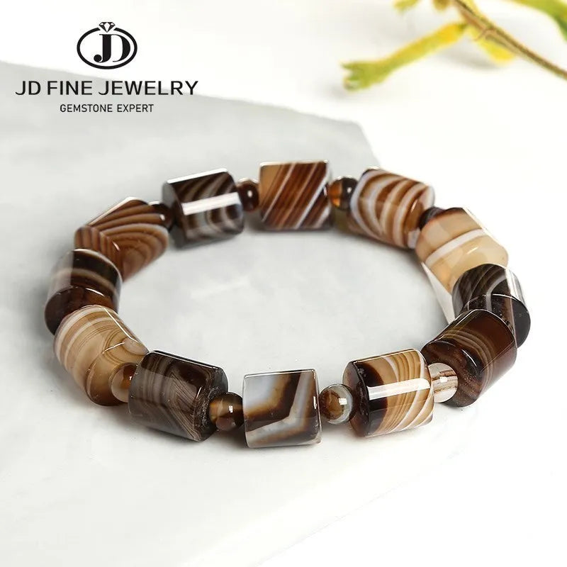 JD Genuine Natural Coffee Lace Agate Bracelet Women Handmade Tibetan Buddha Hand String Tube Rosary Prayer Charm Yoga Bangles