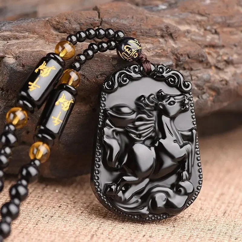 Hand-Carved Obsidian Money Buddha Necklace - Attract Prosperity and Fortune