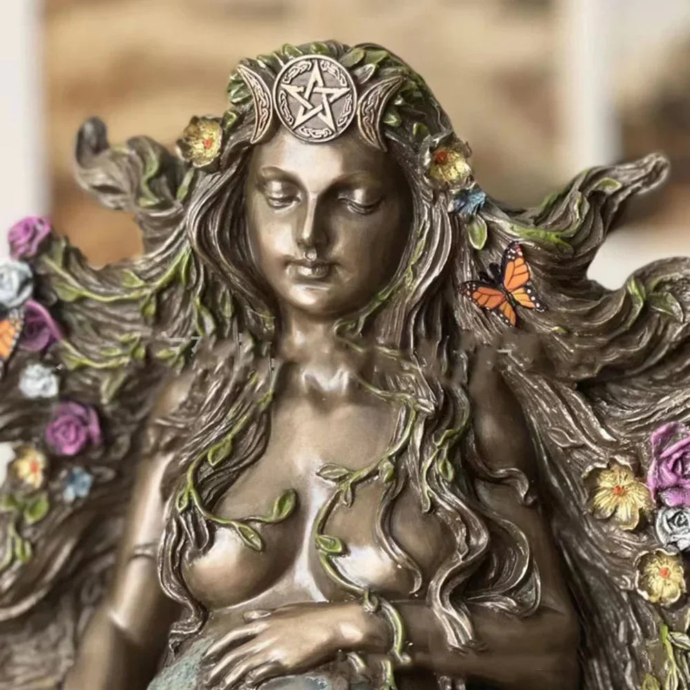 Mother Earth Statue Gaia Fairy with Butterfly Decor Mythic Buddha Figurine Goddess Healing Chakra Meditation Home Decor