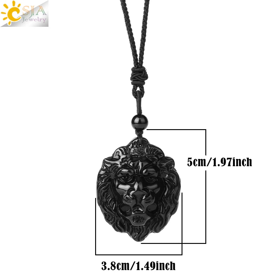 Obsidian Natural Stone Necklace - Wolf Buddha Sculpture for Strength