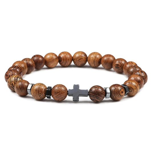 Hot Sale Men Natural Wood Beads Bracelets Healing Buddha Cross Owl Helmet 7 Chakras Beaded Bracelets&Bangles Women Yoga Jewelry