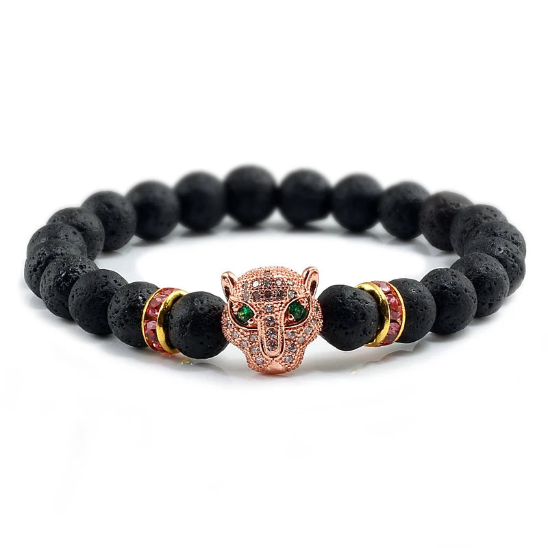 12 Style Bracelet Men Black Lava Healing Balance Beads Reiki Buddha Prayer Natural Stone Yoga Bracelet For Women Leopard Head