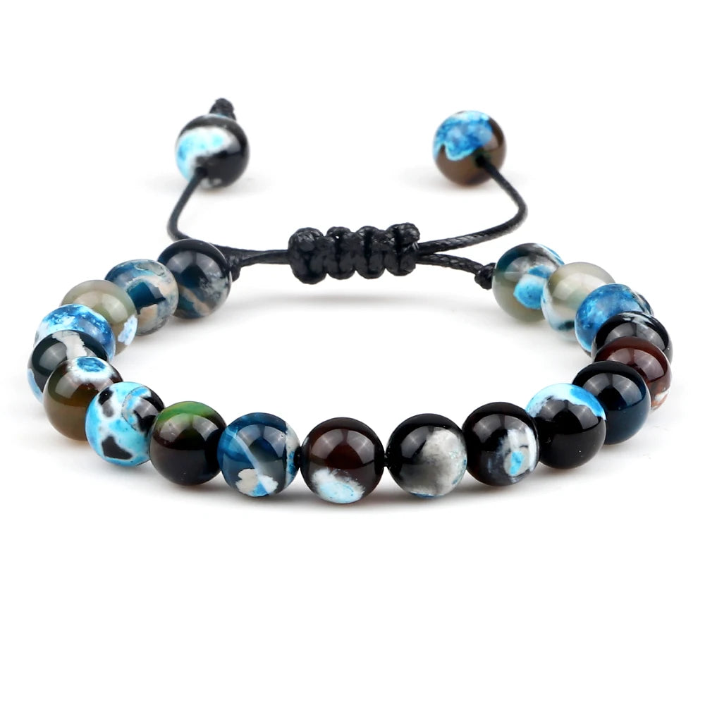 8mm Men Women Fire Agates Onyx Beads Bracelet Bangles Healing Natural Stone Chakra Prayer Charm Buddha Adjustable Jewelry Gifts