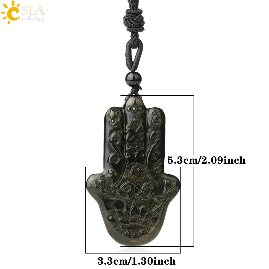 Obsidian Natural Stone Necklace - Wolf Buddha Sculpture for Strength