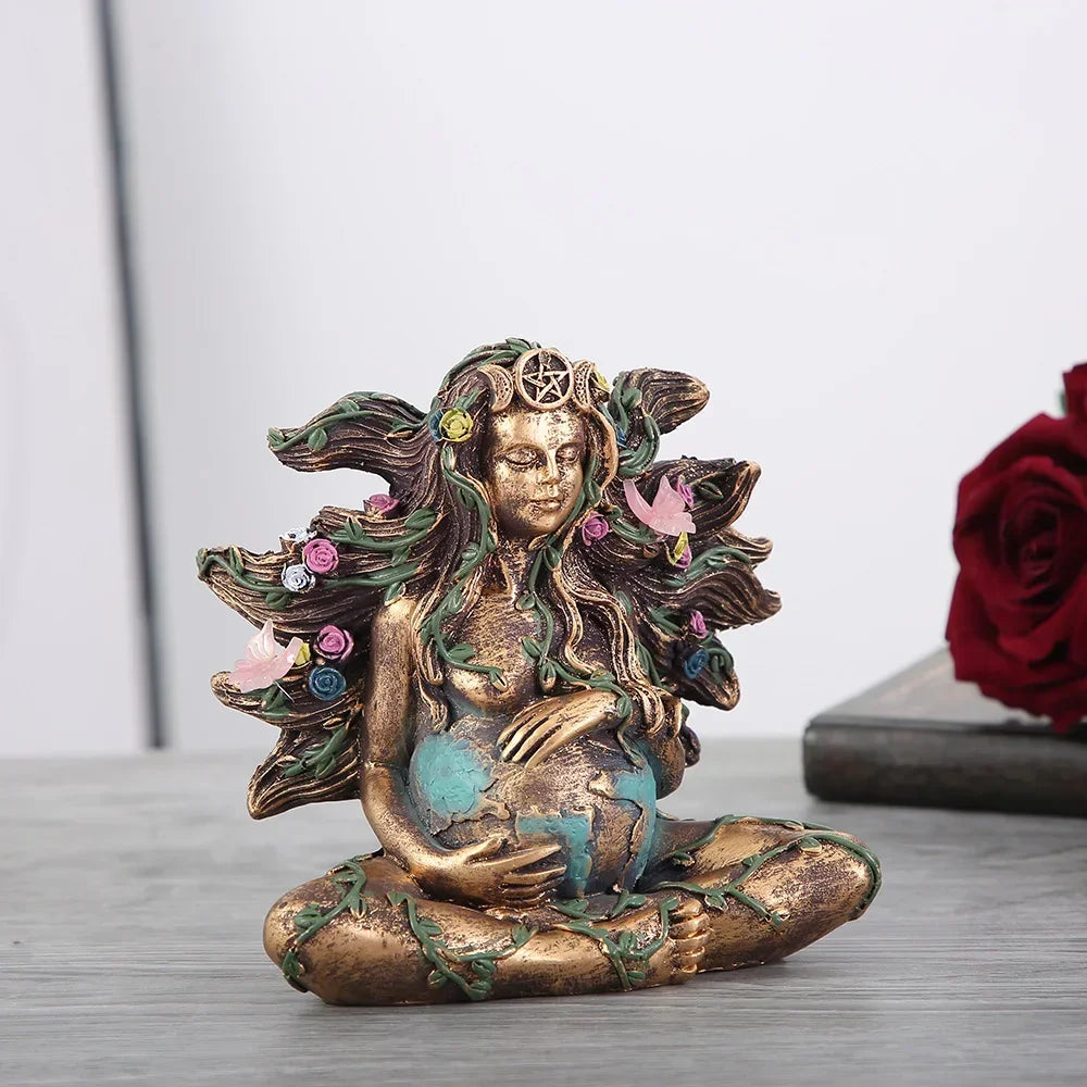 Mother Earth Statue Gaia Fairy with Butterfly Decor Mythic Buddha Figurine Goddess Healing Chakra Meditation Home Decor