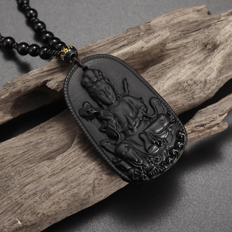 Hand-Carved Obsidian Money Buddha Necklace - Attract Prosperity and Fortune