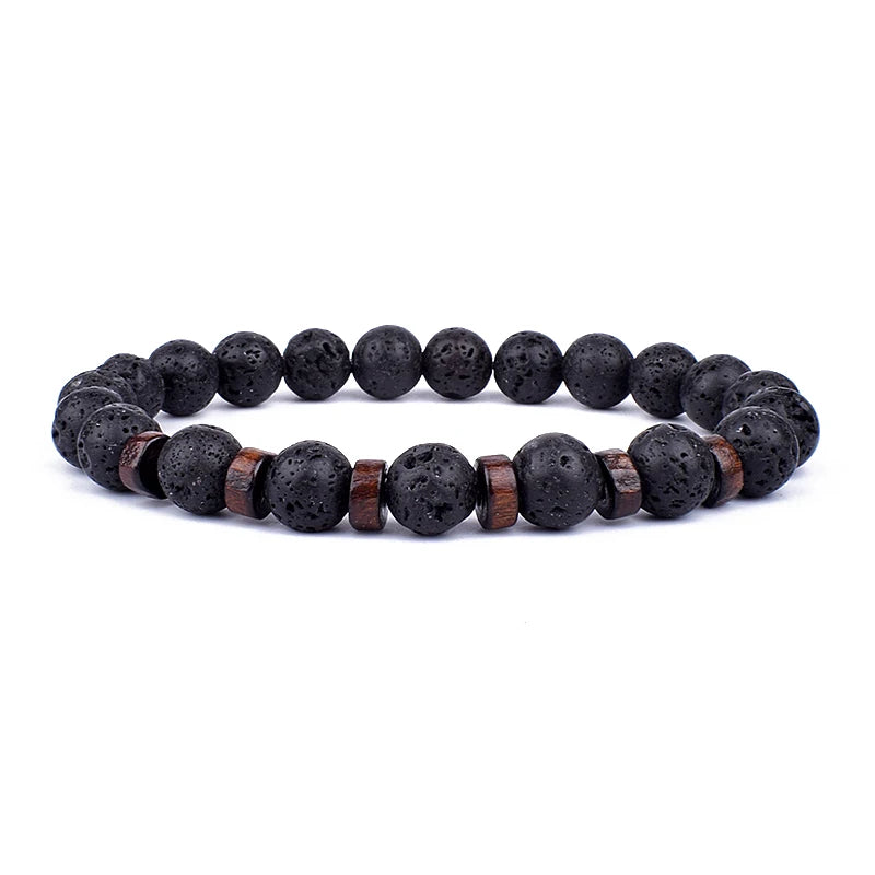 Volcanic Stone Bracelet for Men Lava Wooden 8mm Beads Bracelet Tibetan Buddha Wrist Chain Women Men Jewelry Gift New Bracelets