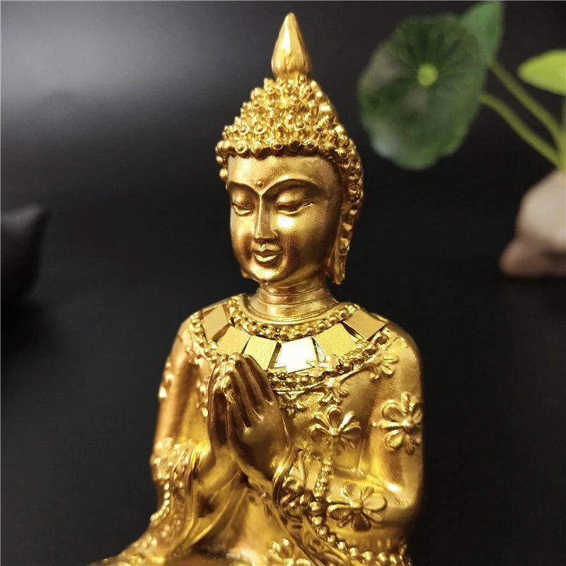 Golden Thailand Buddha Statue Home Garden Decoration Meditation Buddha Sculpture Hindu Fengshui Figurines Ornaments Crafts