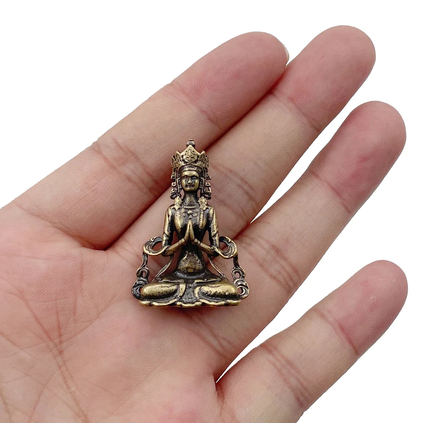 1pc Retro Brass Meditate Zen Buddhism Household Buddha ornament Living Room Handmade Decoration Copper Statue Tea House Ornament