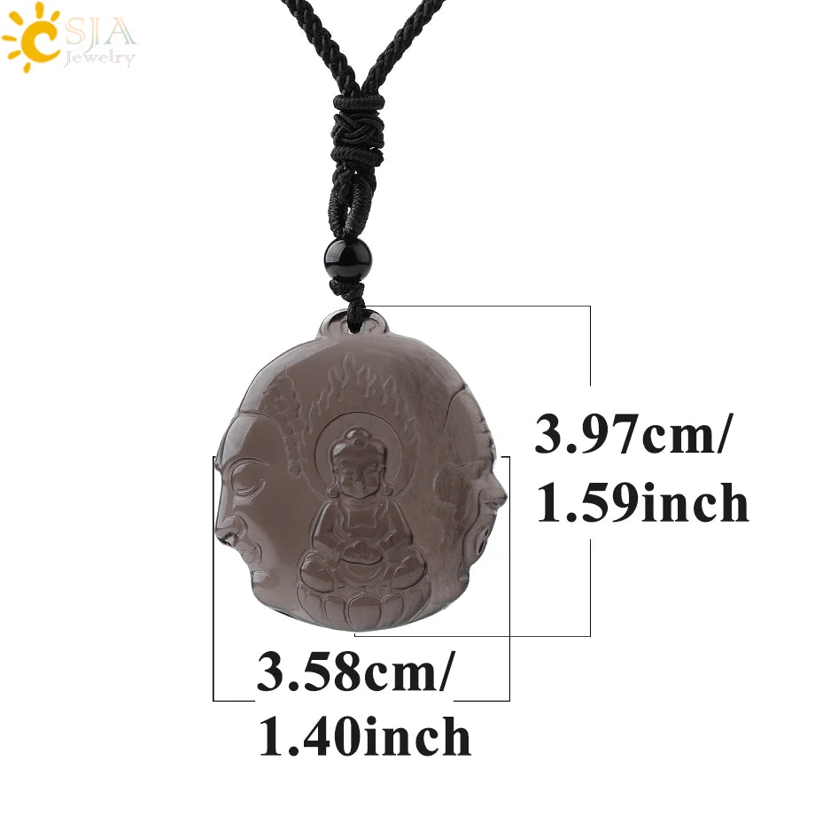 Obsidian Natural Stone Necklace - Wolf Buddha Sculpture for Strength