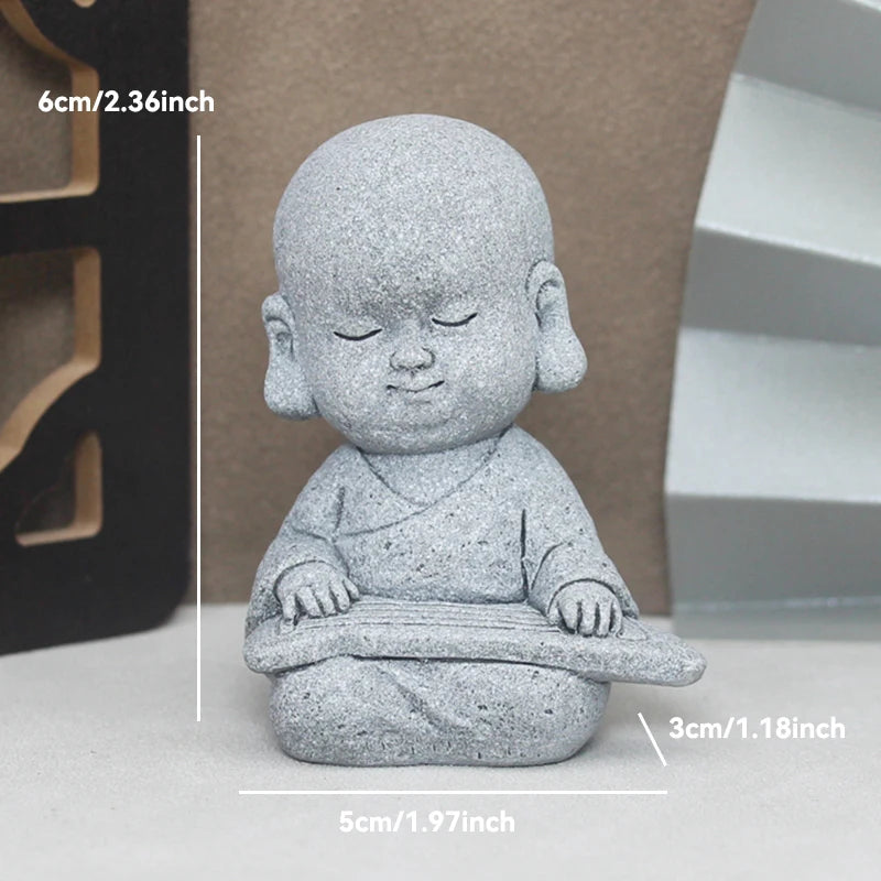 Little Buddhist Monks Tibetan Buddhism Figurines Buddha Stone Statue Garden Car Ornament Meditation Home Aquarium Decoration