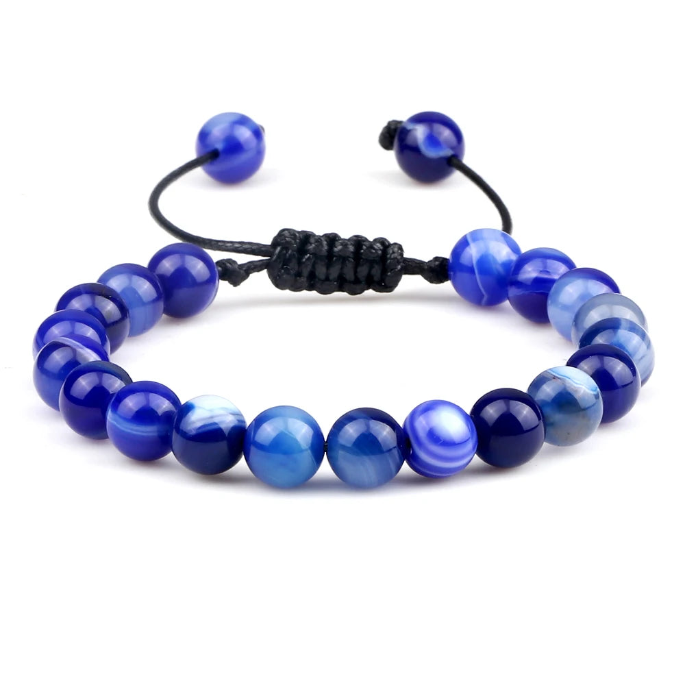 8mm Men Women Fire Agates Onyx Beads Bracelet Bangles Healing Natural Stone Chakra Prayer Charm Buddha Adjustable Jewelry Gifts