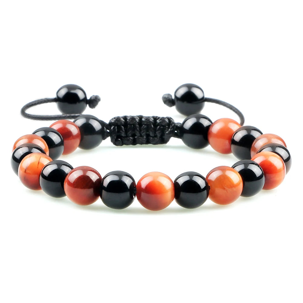 8mm Men Women Fire Agates Onyx Beads Bracelet Bangles Healing Natural Stone Chakra Prayer Charm Buddha Adjustable Jewelry Gifts