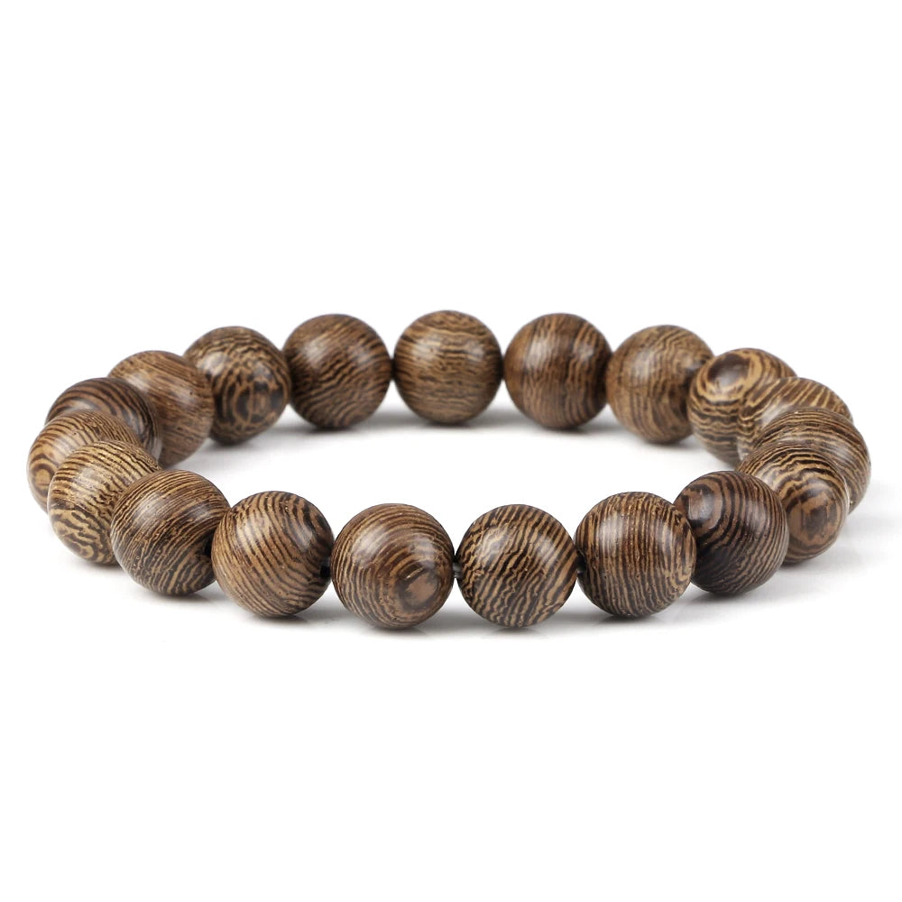 Vintage Men Bracelet 6 8 10 12mm Natural Wood Bead Tibetan Buddha Bracelet Charm Wood Beads Ethnic Tribal Wristbands Men Jewelry