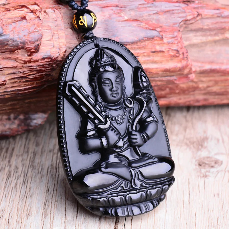 Amitabha Buddha Obsidian Necklace - Shield Against Negativity, Inner Peace