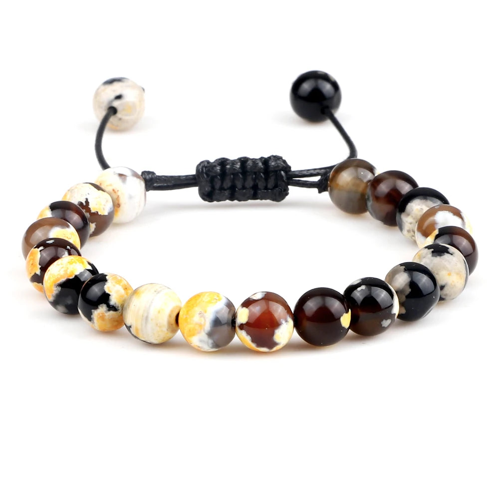 8mm Men Women Fire Agates Onyx Beads Bracelet Bangles Healing Natural Stone Chakra Prayer Charm Buddha Adjustable Jewelry Gifts