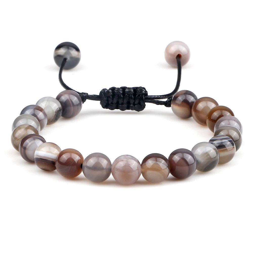 8mm Men Women Fire Agates Onyx Beads Bracelet Bangles Healing Natural Stone Chakra Prayer Charm Buddha Adjustable Jewelry Gifts