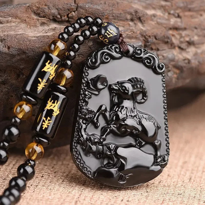 Hand-Carved Obsidian Money Buddha Necklace - Attract Prosperity and Fortune