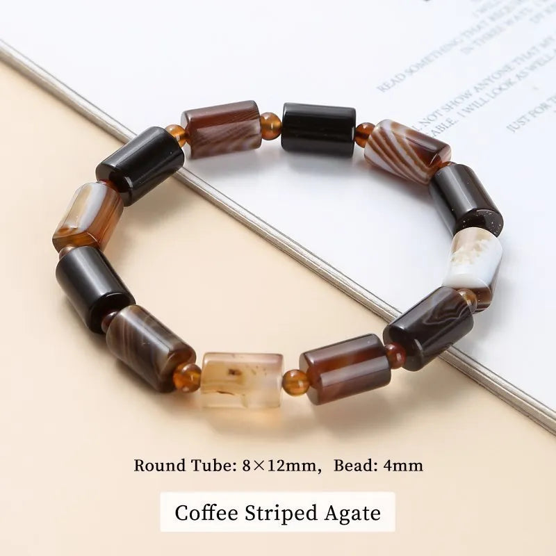 JD Genuine Natural Coffee Lace Agate Bracelet Women Handmade Tibetan Buddha Hand String Tube Rosary Prayer Charm Yoga Bangles