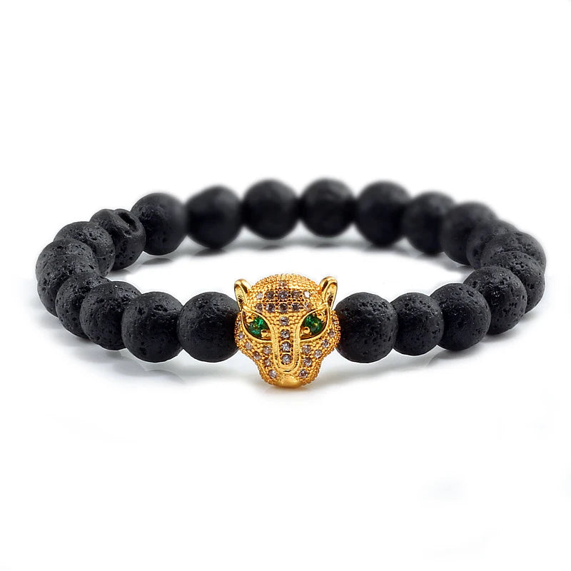 12 Style Bracelet Men Black Lava Healing Balance Beads Reiki Buddha Prayer Natural Stone Yoga Bracelet For Women Leopard Head