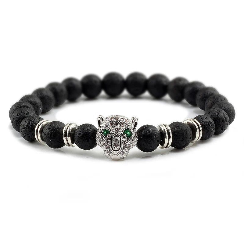 12 Style Bracelet Men Black Lava Healing Balance Beads Reiki Buddha Prayer Natural Stone Yoga Bracelet For Women Leopard Head