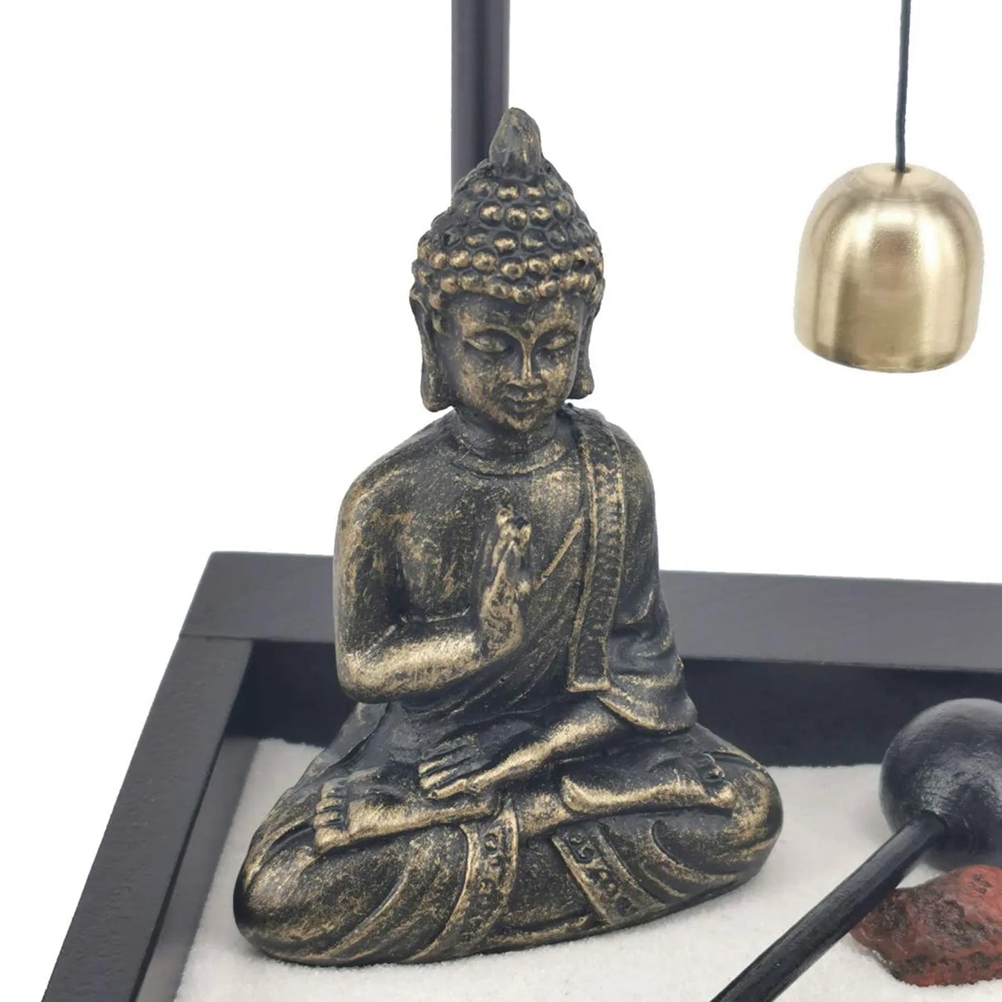 Desktop Zen Sand Garden Meditating Buddha Statue Mini Zen Garden Sand Tray Kit for Home Office Decor