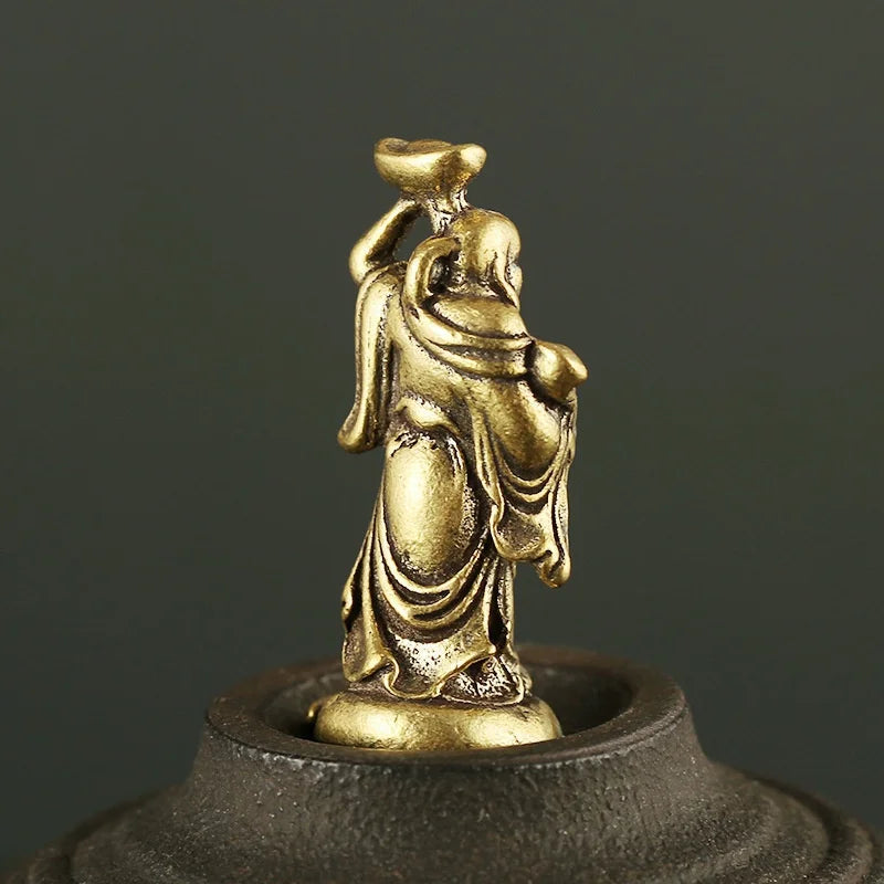 Copper Maitreya Buddha Miniatures Figurines Pocket Brass Small Statue Ornaments Home Decor Craft for Living Room Desk Decoration