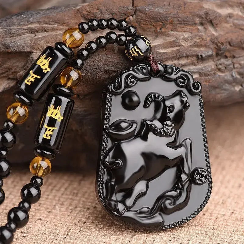 Hand-Carved Obsidian Money Buddha Necklace - Attract Prosperity and Fortune