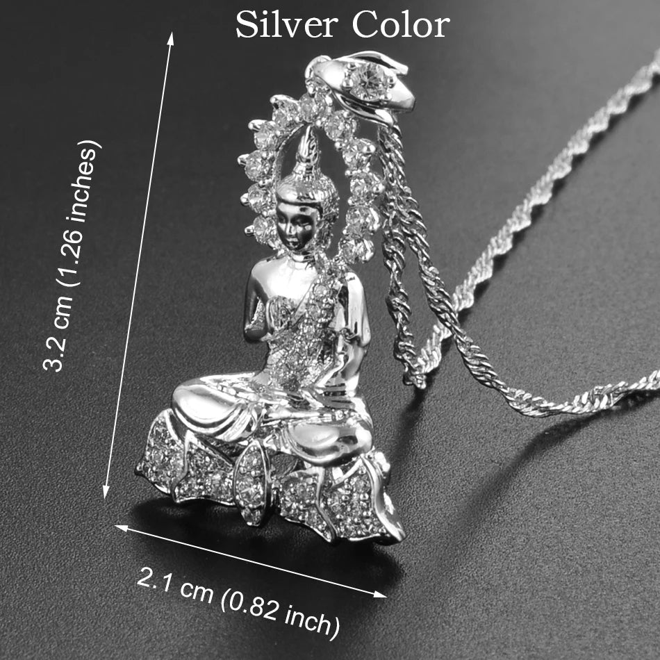 Elegant Cambodian-Style Buddha Necklace - Cubic Zirconia Adorned Spiritual Charm