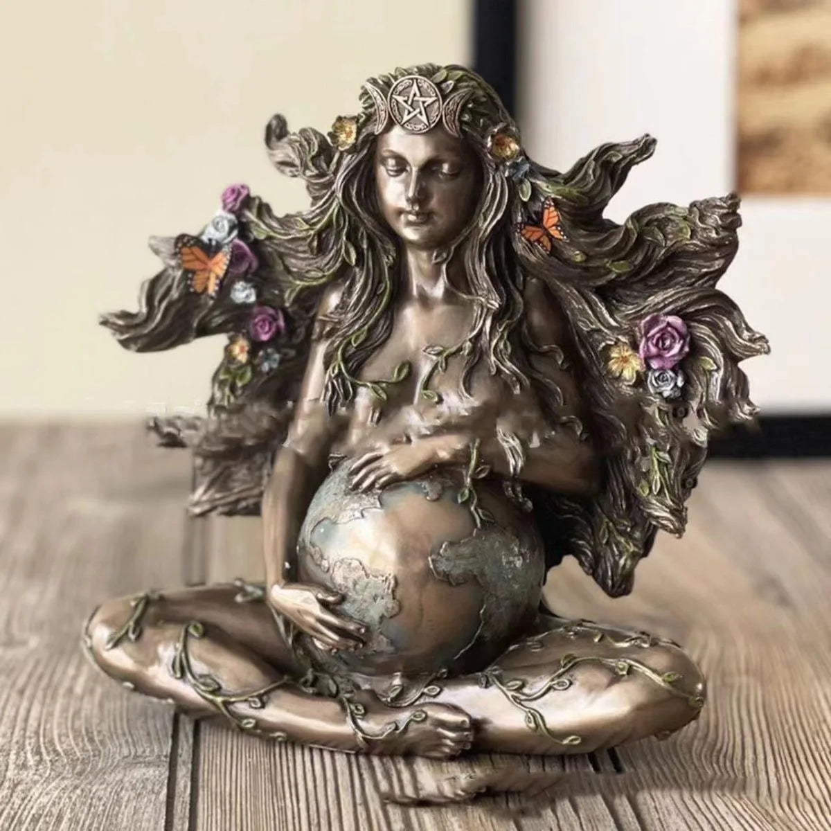 2023 NEW Mother Earth Statue Gaia Fairy with Butterfly Decorative Buddha Figurine Goddess Healing Chakra Meditation