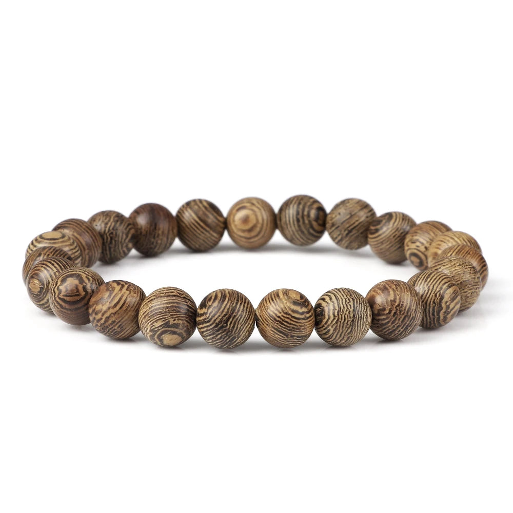 Vintage Men Bracelet 6 8 10 12mm Natural Wood Bead Tibetan Buddha Bracelet Charm Wood Beads Ethnic Tribal Wristbands Men Jewelry