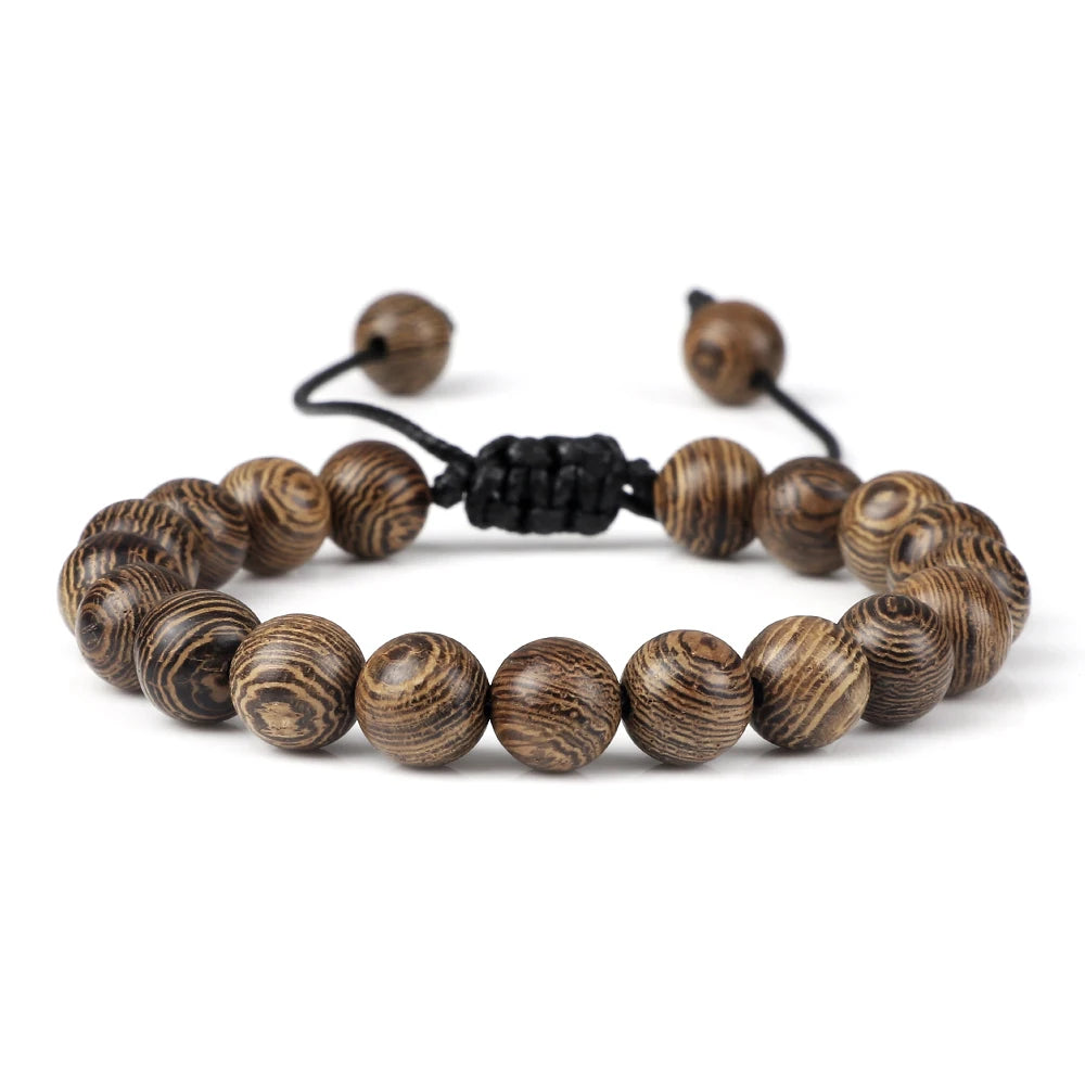 Vintage Men Bracelet 6 8 10 12mm Natural Wood Bead Tibetan Buddha Bracelet Charm Wood Beads Ethnic Tribal Wristbands Men Jewelry