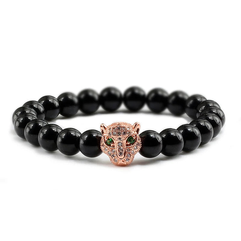 12 Style Bracelet Men Black Lava Healing Balance Beads Reiki Buddha Prayer Natural Stone Yoga Bracelet For Women Leopard Head